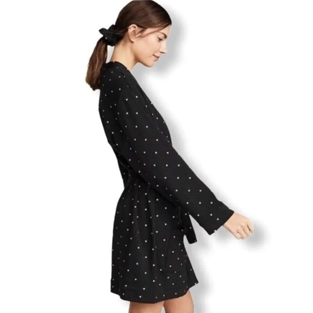 Revolve Plush‎ Black Fleece Lined Robe Heart Print Size Small New